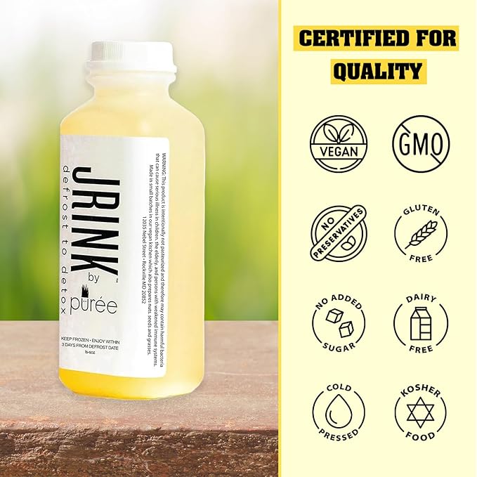 JRINK by Purée Ginger Lemon Juice Cold Pressed Juice Cleanse with Organic Lemon Ginger Detox Drink from Raw Fruit and Vegetable No Preservatives Healthy Cleanse 16oz Bottles 24 Pack
