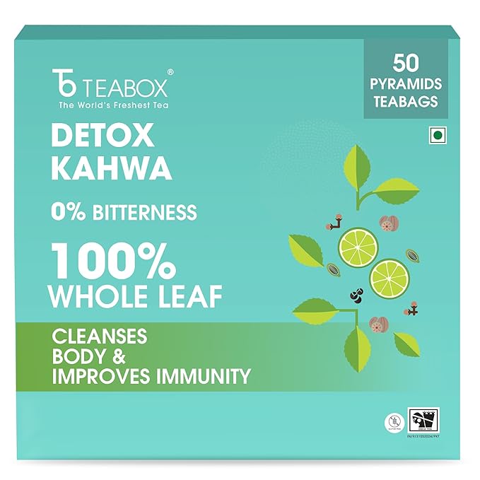 Teabox Premium Detox Green Tea | 100% Whole Leaf Green Tea With Ginger Salt Basil Nutmeg Pepper And Asafoetida | 0% Bitterness | 50 Tea Bags