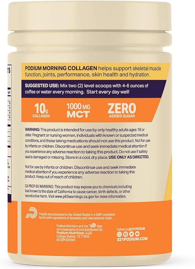 Podium Nutrition Morning Collagen Mocha 20 Servings Collagen Protein Gluten Free Soy Free