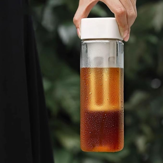 Agatige Portable Cold Brew Bottle Creamy White Transparent Easy to Clean Iced Coffee Maker Bottle for Home School Office