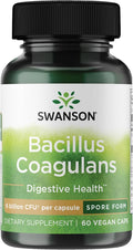 Swanson Bacillus Coagulans Spore-Form Probiotic for Adults Seeking Shelf-Stable Digestive Support with 6 Billion CFU - Acid-Resistant (60 Vegan Capsules)