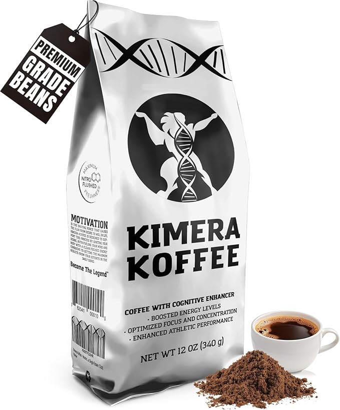 Kimera Koffee Original Blend - Organic Medium Roast Ground Coffee Vitamin-Infused with Taurine Alpha GPC DMAE L-Theanine for Cognitive Support &amp Athletic Performance 12oz