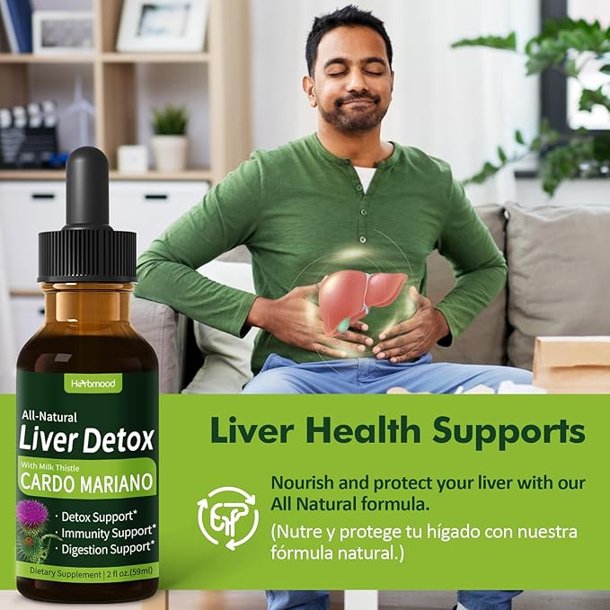 Milk Thistle Liver Detox Drops Cardo Mariano (con Silimarina) y Diente de León para el Hígado Graso Liver Support Supplement w/Artichoke &amp Dandelion Extract for Liver Cleanse &amp Repair. 2oz