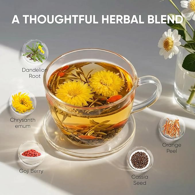 Liver &amp Kidney Detox Tea Natural Herbal Blend with Dandelion Root Goji Berry Cassia Seed Orange Peel &amp Chrysanthemum Refreshing Daily Wellness Tea – 12 Servings