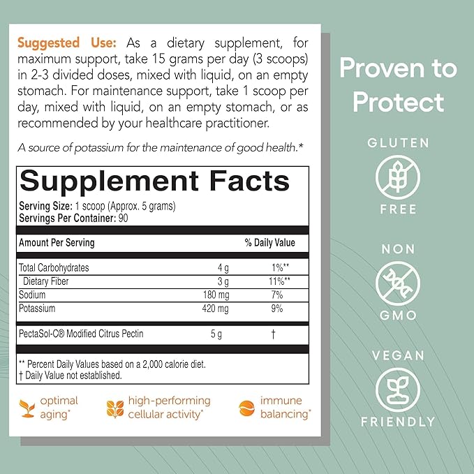 PectaSol Modified Citrus Pectin – 454g Powder – Total-Body Health Supplement to Support the Heart Immune System Inflammation Response &amp Healthy Aging + Maintain Healthy Galectin-3 Levels
