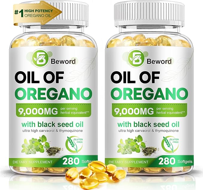 Oil of Oregano with Black Seed Oil 90/280/560/840 Softgels 9000mg Per Serving – 2-in-1 Oregano Supplement for Immune Health with High Carvacrol &amp Thymoquinone | Plant-Based Non-GMO