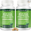 Moringa Capsules Organic 1000mg 7-in-1 Superfood with Turmeric Ginger Elderberry Licorice &amp Boswellia - Support Immune Skin Gut &amp Antioxidant-Non-GMO GMP 120 Vegan Capsules-2 Packs
