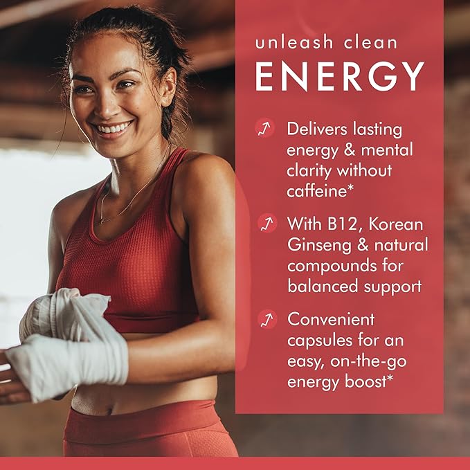 Dr. Mercola Pure Power Energy Boost 30 Servings (30 Capsules) Ginseng + B12 Dietary Supplement Boosts Physical &amp Mental Energy Non-GMO