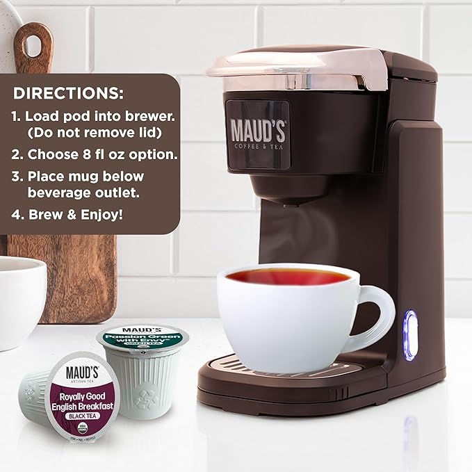 Maud's Organic Passion Green Tea &amp Organic English Breakfast Black Tea Bundle 48 ct Single Serve Pods – 100% Gourmet Blended Tea Leaves Compatible with Keurig K Cups Maker