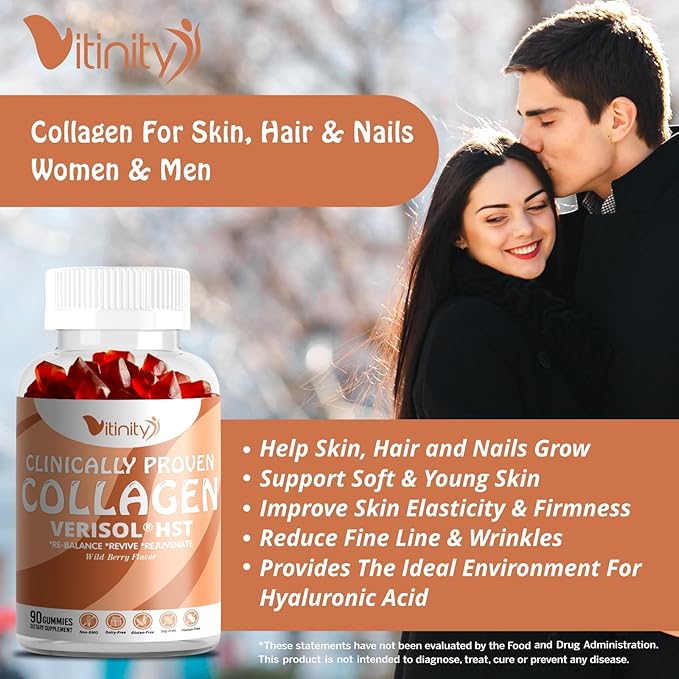 VITINITY VERISOL® HST+HA+VIT C Collagen Hard Chewy Gummies Clinically Proven Beauty.FirmerSmoother SkinFewer WrinklesReduced Cellulite.True Beauty from Within.The Look-Good Feel-Good -30 Day Supply