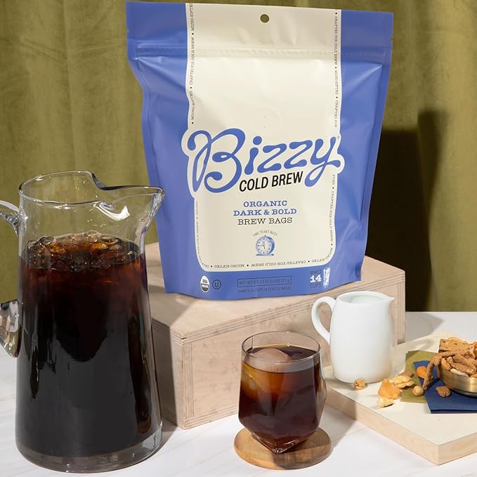 Bizzy Organic Cold Brew Coffee | Bundle | Coarse Ground Coffee | Dark &amp Bold 1 LB + Dark &amp Bold Brew Bags 4-count | 2 Pack