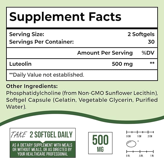 Liposomal Luteolin 500MG Maximum Absorption Potent Flavonoid 60 Softgels Luteolin Supplement Non-GMO Gluten Free
