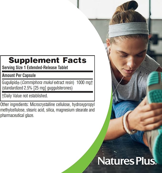 NaturesPlus Herbal Actives Gugulipid Extended Release- 1000 mg 2.5% Guggulsterones - 30 Vegan Tablets - Ayurvedic Botanical Supplement - Vegetarian Gluten-Free - 30 Servings