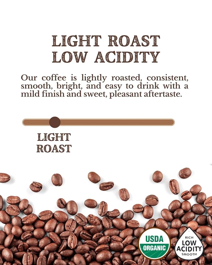 5LB Subtle Earth Organic Coffee - Light Roast - Whole Bean Coffee - 100% Arabica Beans - Low Acidity and Non-GMO - 5lb bag