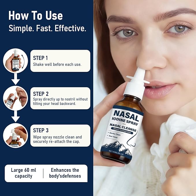 2PCS Iodine Nasal Spray - Cleanses &amp Refreshes Your Nasal Passages -100% Natural Mineral Formula with Iodine &amp Fulvic Acid - Fine Mist Mist Non-Medicated Nasal Iodine Spray for Daily Hygiene &