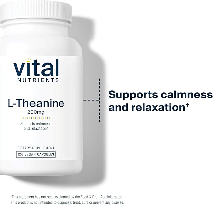 Vital Nutrients L-Theanine 200mg - Vegan Supplement - L Theanine Supplement Supports Normal Stress Levels and Cognitive Function* - Gluten Dairy and Soy Free - 120 Capsules