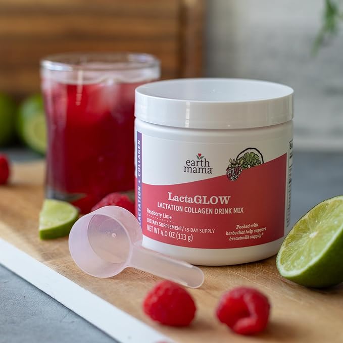 Earth Mama LactaGLOW Collagen Drink Mix 15 Servings – Drink Mix with Grass-Fed Collagen &amp Herbs to Help Support Breastmilk Supply* for Nursing Moms