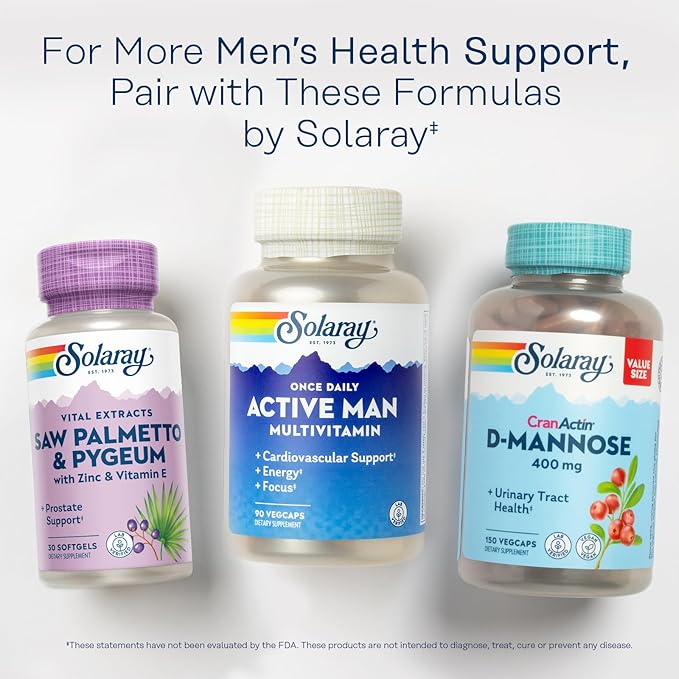 SOLARAY Saw Palmetto and Pygeum - Saw Palmetto for Men w/Pygeum Bark Zinc Vitamin E Pumpkin Seed Oil - Prostate Supplements for Men w/Beta Sitosterol - 60-Day Guarantee - 30 Servings 30 Softgels
