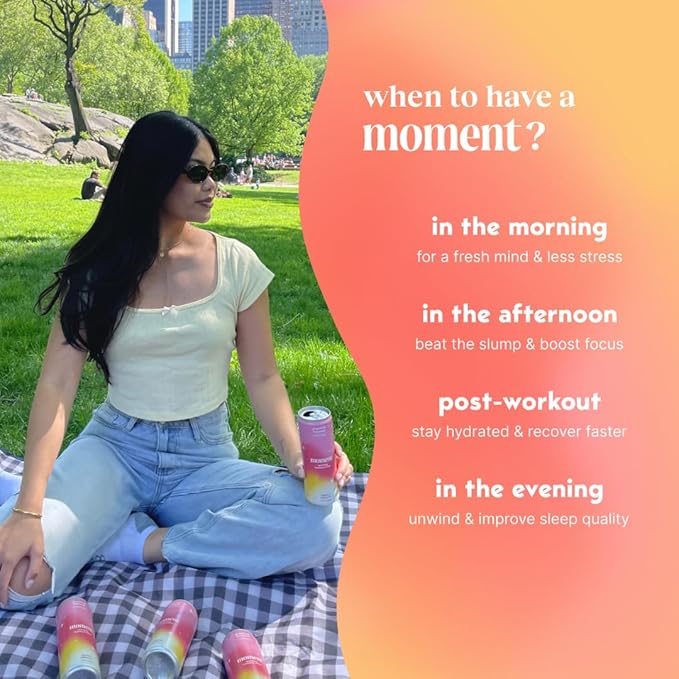 Moment Botanical Soda Soft Drink (Shark Tank) - SPARKLING Non Alcoholic Drinks | L-Theanine &amp Ashwagandha for Calm &amp Clarity | 0 Added Sugar 0 Caffeine | Grapefruit Lemonade |12-pack