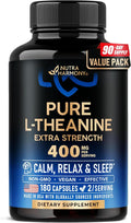 L Theanine 400 mg | L-Theanine Stress Relief | Extra Strength Supplement | Made in USA | Relaxation Sleep &amp Calm Support | For Men &amp Women | Plant Based Non-GMO &amp Gluten-Free | 180 Vegan