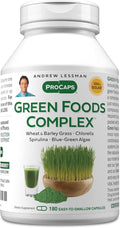 ANDREW LESSMAN Green Foods Complex 180 Capsules - Supplies Building Blocks for Healthy Tissue Growth Liver Support. 100 mg Each of Barley Grass Wheat Grass Blue Green Algae Chlorella Spirulina