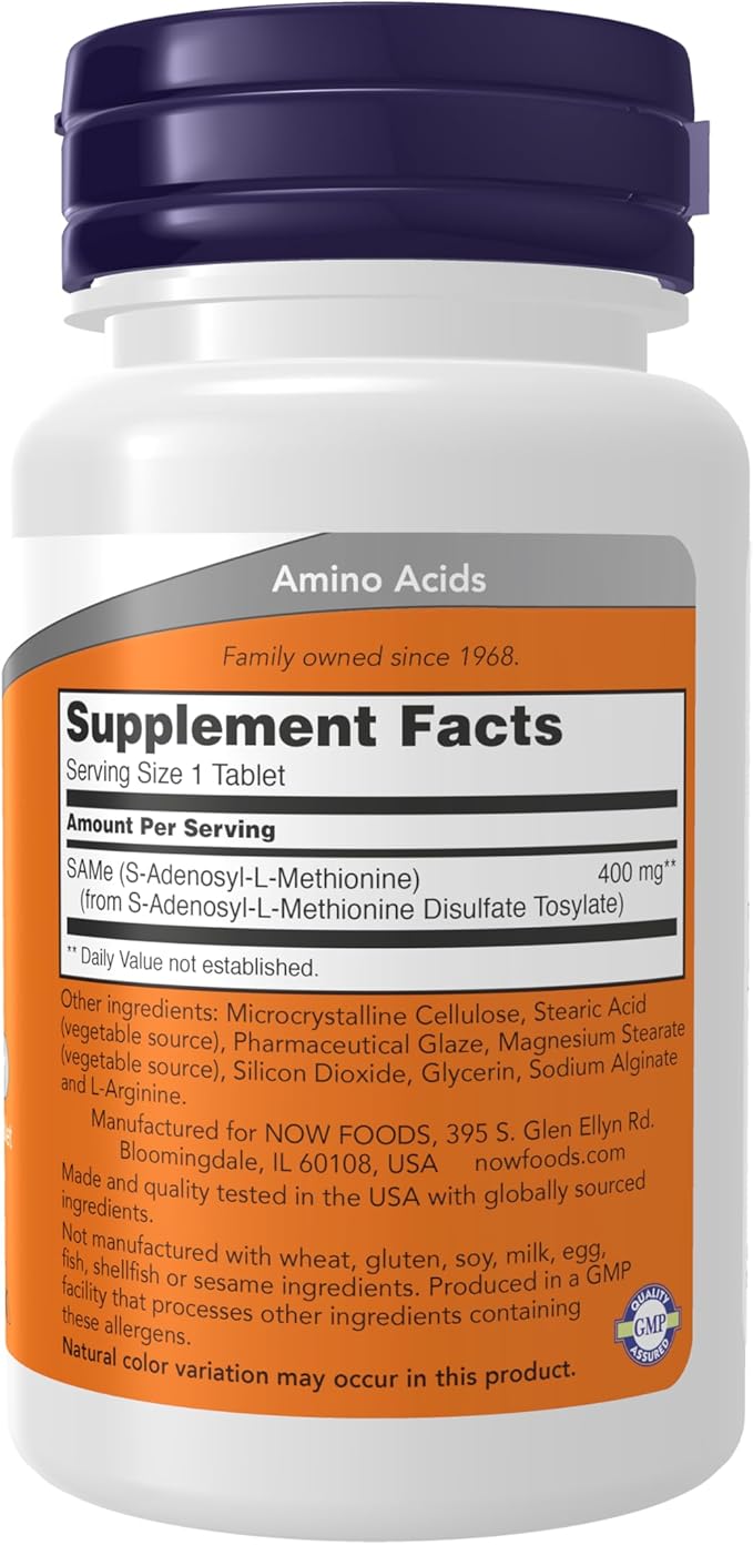 NOW Foods Supplements SAMe (S-Adenosyl-L-Methionine) 400 mg Nervous System Support* 30 Tablets