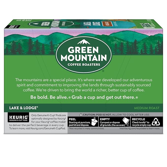 Green Mountain Coffee Roasters Lake and Lodge Blend Keurig Single-Serve K-Cup pods Dark Roast Coffee 60 Count (6 Packs of 10)