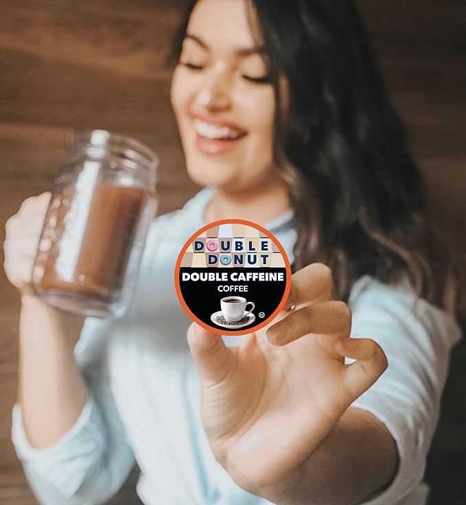 Double Donut Coffee High Caffeine Coffee Pods Extra Strong Double Caffeine Coffee Cups for Keurig K Cup Brewer Machines Single Serve Dark Roast Coffee 80 Count
