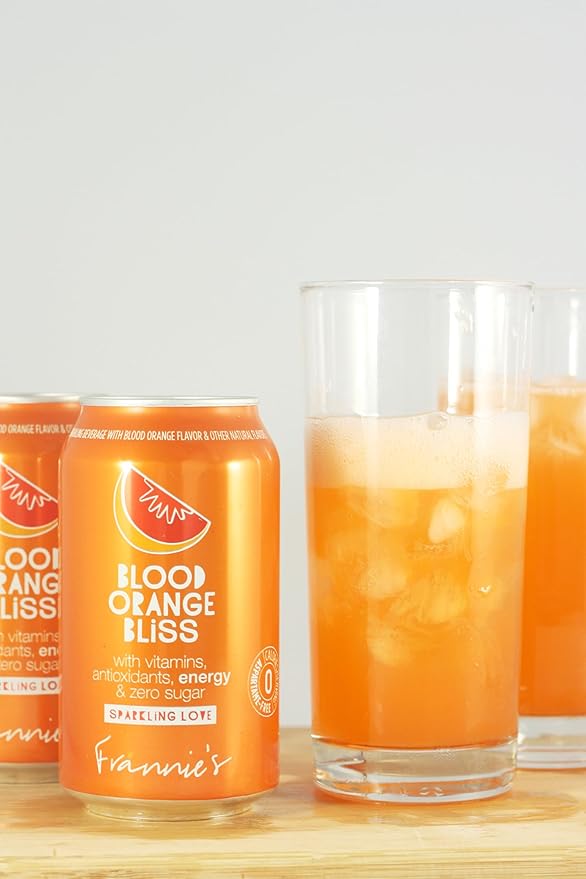 KauffmanTreats Frannie Sparkling Beverage- Zero Calories &amp Sugar Aspertame Free: 24-Ct Case 12 Oz. Cans (Blood Orange Bliss)