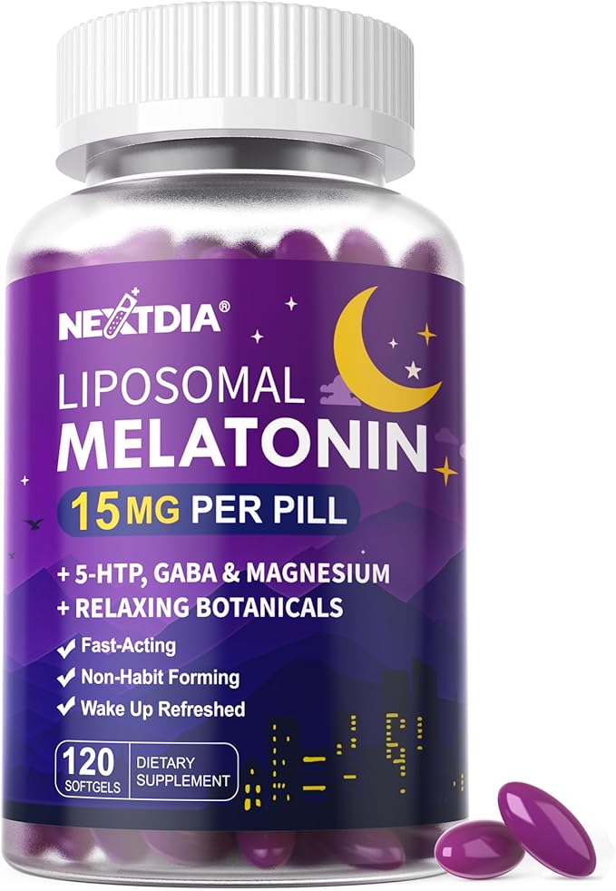 Liposomal Time Release Melatonin + Magnesium Sleep Supplement Natural Calm Sleep Aids for Adults 15mg 30mg Melatonin Extended Release Pills w/ GABA 5-HTP Ashwagandha &amp L-Theanine 120 Softgels