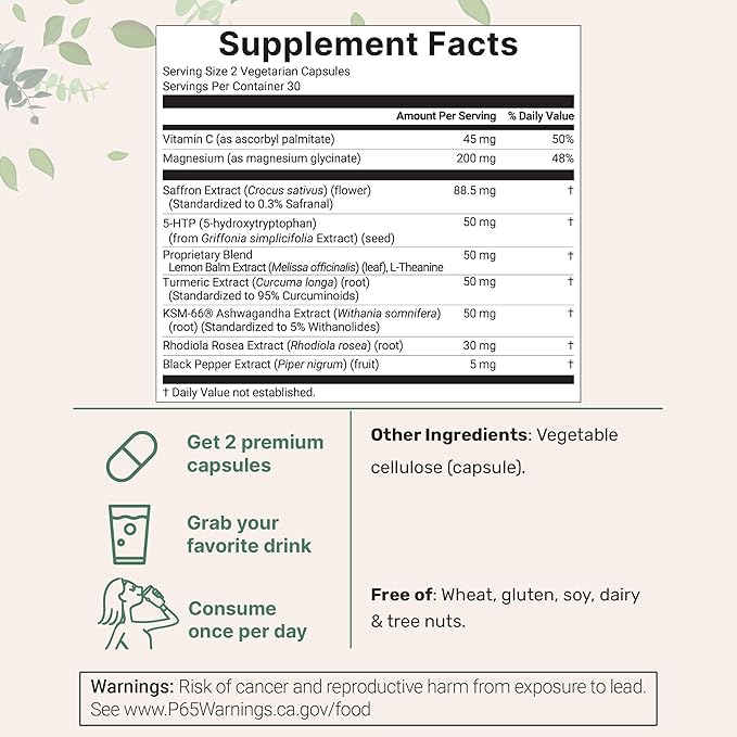 Micro Ingredients Saffron+ Advanced Supplements 60 Veggie Capsules – 10-in-1 with Saffron Extract High Absorption Fat-Soluble Vitamin C Magnesium Turmeric &amp KSM-66 Ashwagandha – Filler Free