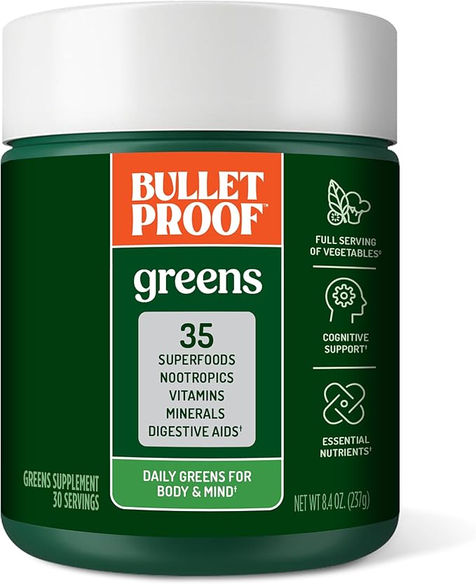 Bulletproof Greens 8.4 Ounces Daily Greens Powder with Superfoods and Nootropics Full Serving of Vegetables Essential Nutrients Packaging May Vary