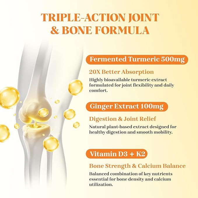 Turmeric and Ginger Gummies with Black Pepper Fermented Turmeric for Joint Comfort &amp Mobility Sugar-Free with Vitamin D3 + K2 Natural Peach Flavor – 150 Gummies