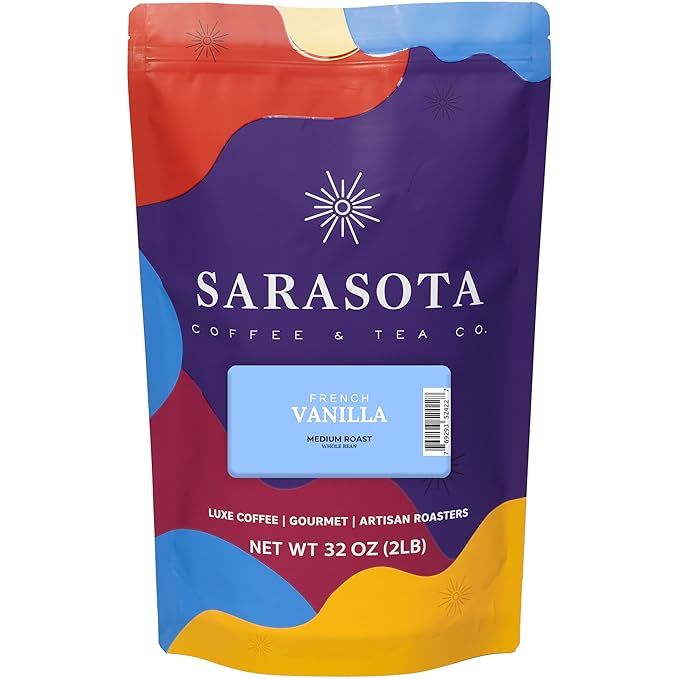 2 lb French Vanilla Whole Bean Coffee | Vanilla Flavored Coffee Beans | Bulk Medium Roast Smooth Sweet | Specialty Grade | 32 oz