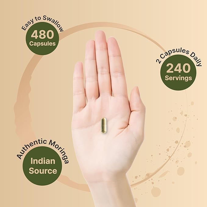 NatureBell Pure Moringa Capsules 2 Pack | Made with Moringa Powder Organic 480 Capsules – Green Superfood Skin Health &amp Immune Support – Non-GMO Gluten Free 8 Month Supply*
