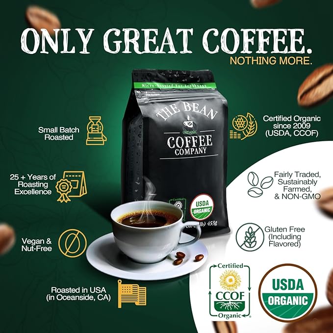 The Bean Organic Coffee Company Irish Cream Medium Roast Ground Coffee 16-Ounce Bags (Pack of 2) Café molido tostado orgánico