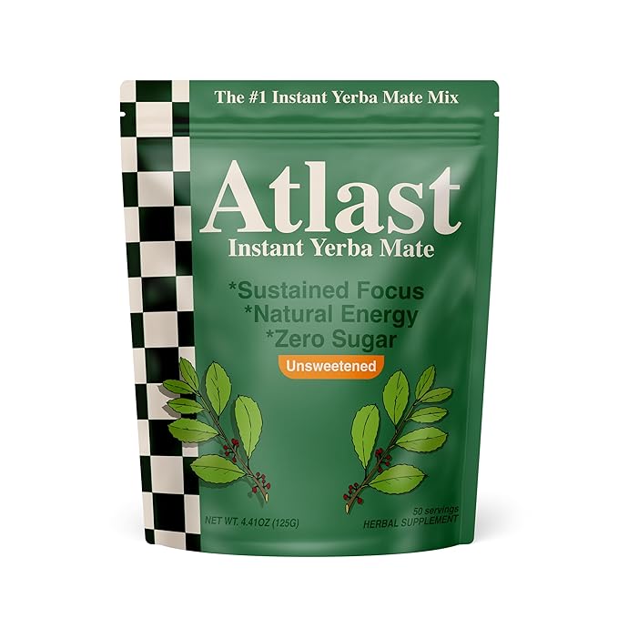 Yerba Mate Instant Tea Powder by Atlast Nutrition- Premium Unroasted Unflavored Yerba Mate Instant Tea for a Refreshing and Energizing Experience - 50 Servings