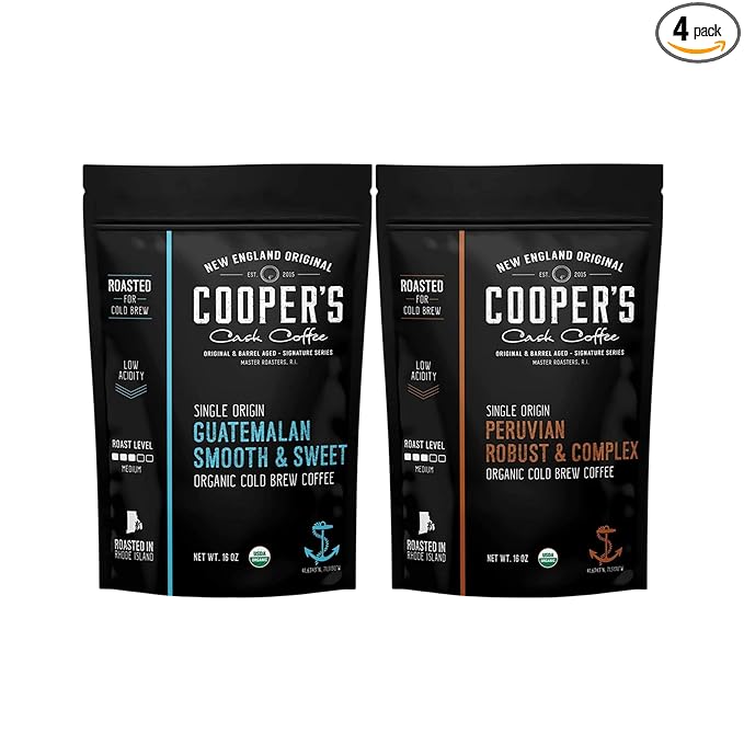 Organic Cold Brew Coffee - Guatemalan Coffee Beans - Ground Medium Roast 2 lb and Single Origin Peruvian Coarsely Ground - Medium Roast 1lb