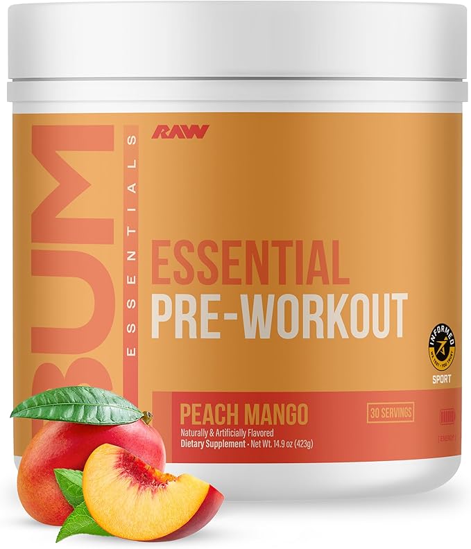 RAW Nutrition - Essential Pre - Chris Bumstead Pre Workout Formula Sports Nutrition Pre-Workout Powders | Men &amp Womens Drink Energy Powder for Working Out (Peach Mango)
