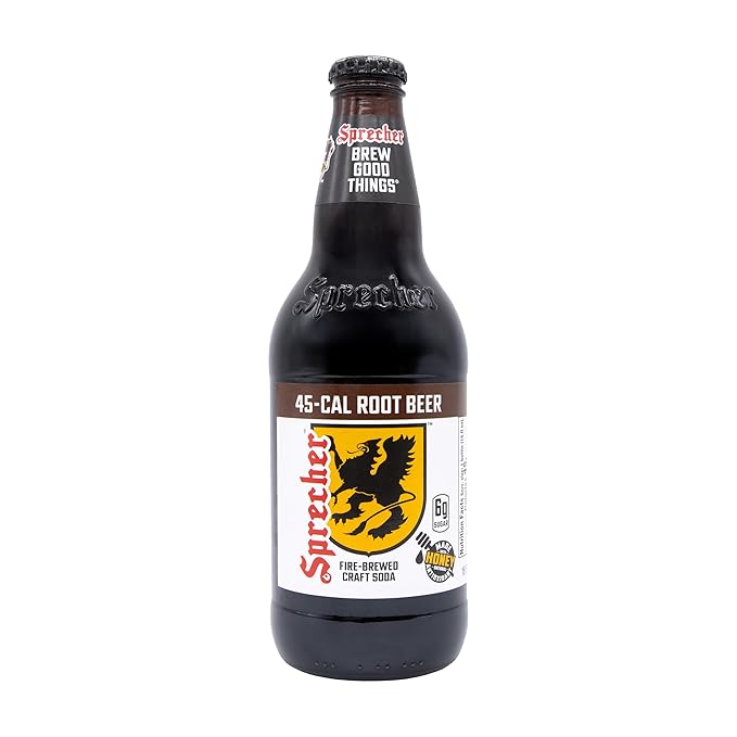 Sprecher Low Cal Root Beer in 16 fl oz Glass Bottles (12 Pack) Fire Brewed Low Calorie Craft Root Beer with Real Honey Naturally Flavored Gourmet Soft Drink