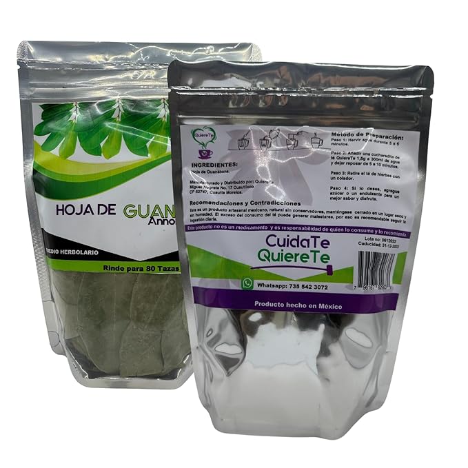 Soursop Tea Quiere Te 3.5 oz (100 grams) 2 Pack Up to 132 cups Loose Leaf Resealable bag Guanabana Tea Soursop Leaves Product from México 100% NaturalGuanabana Leaves Combo 2 Bags