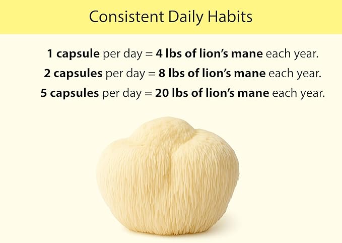 KOYAH - Organic Lion's Mane Mushroom Capsules - 100% Fruiting Body Freeze-Dried USA 3rd Party Tested for Beta-Glucans 500 mg Brain &amp Nerve Support. Immune Support. 60 Capsules