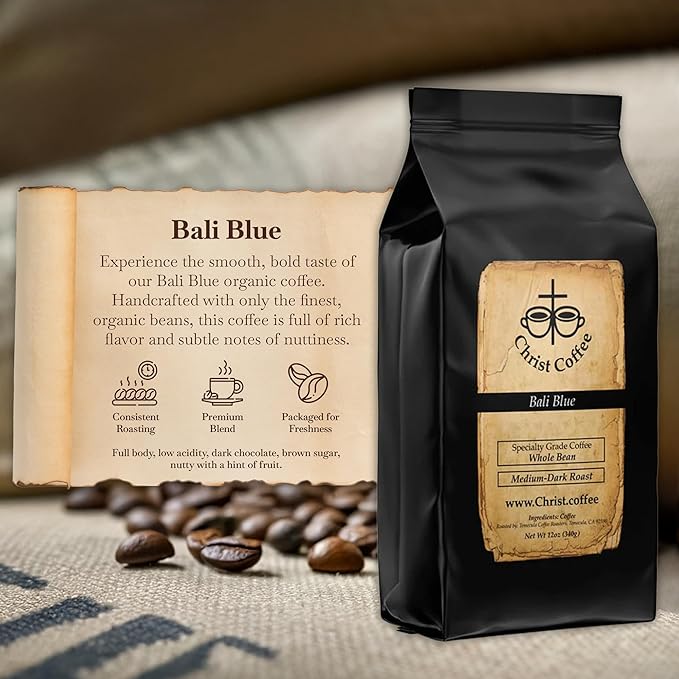 Christ Coffee Bali Blue Whole Bean – Premium Medium Roast Coffee Smooth and Rich Flavor | Perfect for Daily Brew Freshly Roasted for Optimal Taste 16 oz Bag