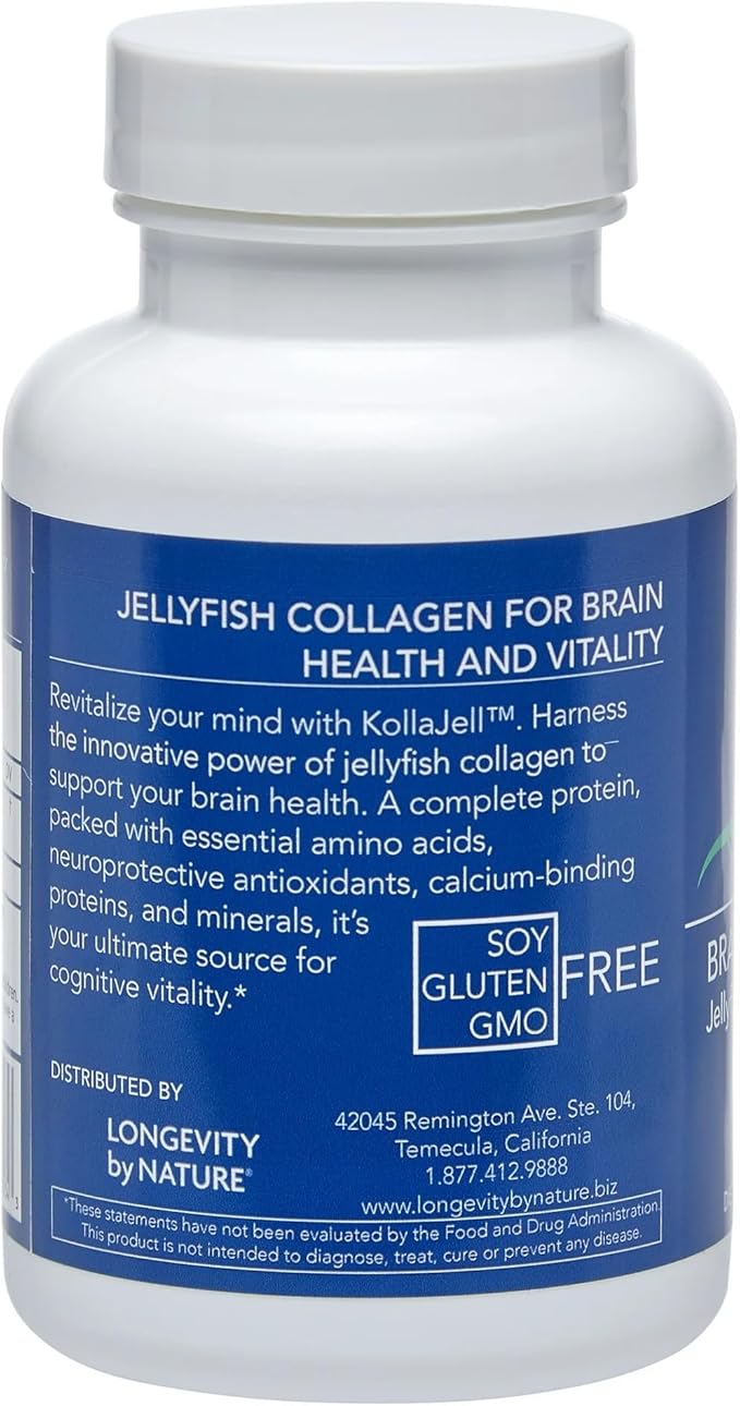 Longevity by Nature KollaJell Collagen Peptides Brain Supplement Memory Pills and Focus Supplement for Brain Health and Cognitive Support 60 Capsules