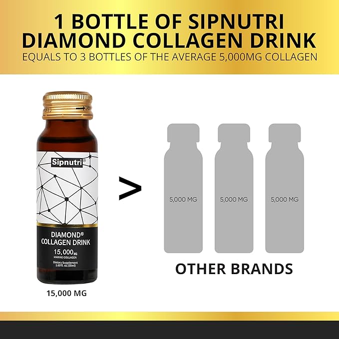 Diamond Marine Collagen Drink for Women and Men 15000mg Hydrolyzed Collagen Peptides with Vitamin C Pomegranate Healthy Hair Skin Nails Joints Bones Support 50 ml x 10 Bottles