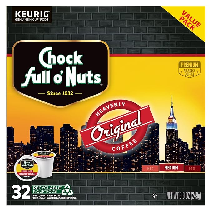 Chock Full o'Nuts Original Coffee Compatible with Keurig K-Cup Pods 32 CT (Pack of 4)