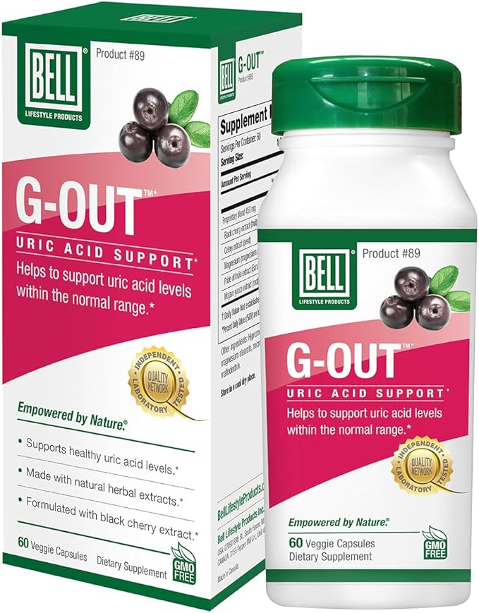 Bell G-Out Uric Acid Cleanse | Recommended for Gout - A Unique Blend of Herbal Extracts That Helps Maintain Uric Acid Levels Within The Normal Range Uric Acid Relief Uric Acid Flush| 60 Capsules