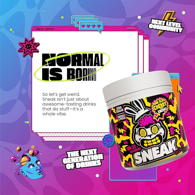 SNEAK Energy Drink Powder | Super Sour Cherry | No Sugar. No Nasties. Just Natural Caffeine Focus-Boosting Nootropics | 30 Servings
