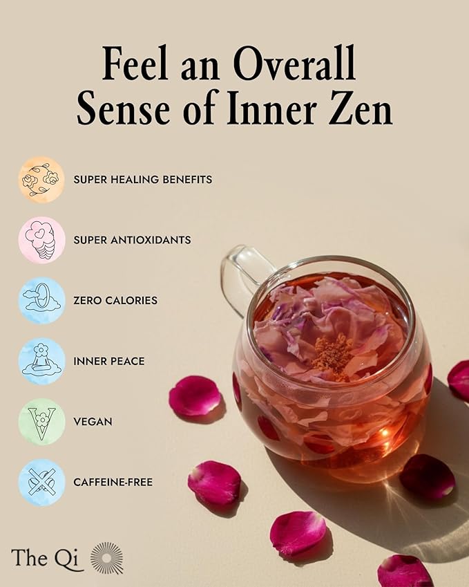 The-Qi Shangri-La Rose Blooming Flower Tea – The Qi 9 Pcs Handpicked Whole Rose Flowers – 100% All Natural Blooming Tea Gift Set for Inner Calm &amp Relaxation Caffeine-free – Makes 27 Cups