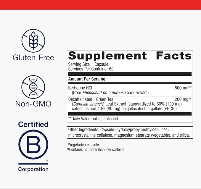 Metagenics Berberine GT - Berberine Supplement 500 mg - Supports Heart Health Healthy Cholesterol Triglyceride &amp Carbohydrate Metabolism - Non-GMO Gluten-Free Vegetarian - 60 Capsules